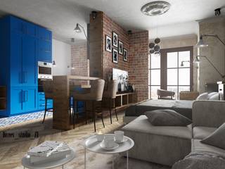 Квартира студия, Diveev_studio#ZI Diveev_studio#ZI Industrial style living room