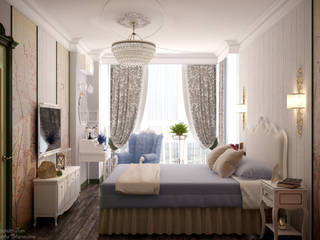 Дизайн спальни в стиле фьюжн в квартире по ул. Думенко, г.Краснодар, Студия интерьерного дизайна happy.design Студия интерьерного дизайна happy.design Country style bedroom