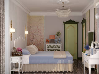 Дизайн спальни в стиле фьюжн в квартире по ул. Думенко, г.Краснодар, Студия интерьерного дизайна happy.design Студия интерьерного дизайна happy.design Спальня