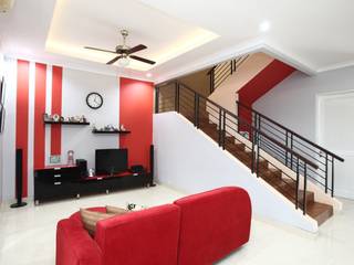 Colourful house , a+Plan Architect and Interior Works a+Plan Architect and Interior Works Ruang Keluarga Modern Tekstil Amber/Gold