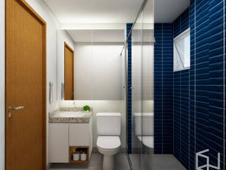 Apto. Santo André , Studio Monfre Arquitetura Studio Monfre Arquitetura Industrial style bathroom Ceramic Blue