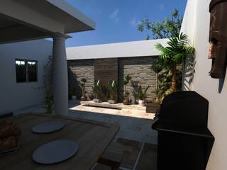 TERRAZA RESIDENCIAL, OLLIN ARQUITECTURA OLLIN ARQUITECTURA Moderner Balkon, Veranda & Terrasse Stein Mehrfarbig