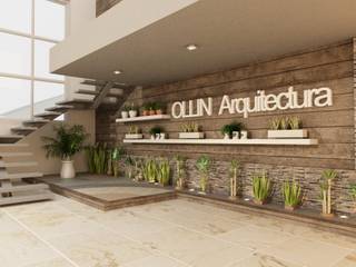 RECEPCION CORPORATIVO, OLLIN ARQUITECTURA OLLIN ARQUITECTURA Gewerbeflächen Holz-Kunststoff-Verbund Braun