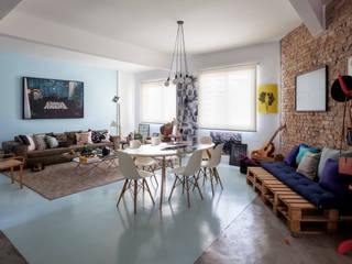 Apartamento tipo Loft São Paulo, Decoradoria Decoradoria Salas de estar modernas Tijolo Azul