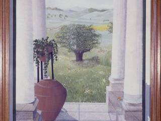 Trompe l'oeil portico sulla campagna toscana, Materico sas di Mazzarella Cristiano e C. Materico sas di Mazzarella Cristiano e C. Коридор, прихожая и лестница в рустикальном стиле