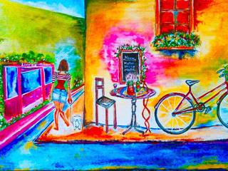 Buy “The Cafe Bicycle” Acrylic Painting Online, Indian Art Ideas Indian Art Ideas ІлюстраціїКартини та картини