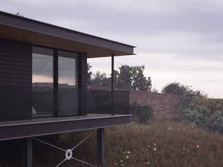 Covered terrace walkway deck homify Rumah tinggal ayrshire,contemporary,floating,glass,house,new house,scotland,stilts,timber,uk,walled garden