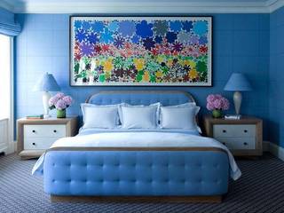 The blue room..., Spacio Collections Spacio Collections Спальня в стиле модерн Текстиль Янтарный / Золотой