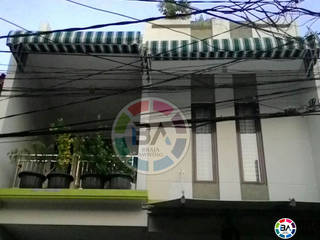 Canopy Kain Jakarta (salur hijau putih), Braja Awning & Canopy Braja Awning & Canopy Klasik Balkon, Veranda & Teras Tekstil Altın Sarısı