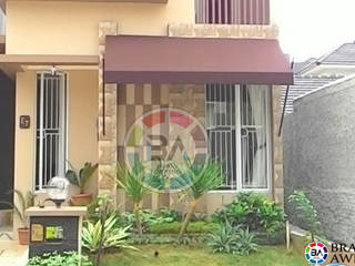 Canopy Kain Tombak warna cokelat (Jakarta), Braja Awning & Canopy Braja Awning & Canopy Modern Balkon, Veranda & Teras Tekstil Altın Sarısı