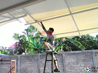 Tenda Membrane teras rumah Jakarta, Braja Awning & Canopy Braja Awning & Canopy Balcon, Veranda & Terrasse modernes Fer / Acier