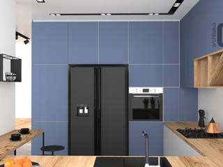 Kolor granatowy w kuchni, OES architekci OES architekci Built-in kitchens Copper/Bronze/Brass