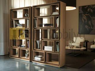 homify Ruang Keluarga Gaya Mediteran Kayu Wood effect Shelves