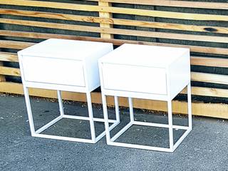 Custom Side Tables with Drawer on Steel Bases, Eco Furniture Design Eco Furniture Design Modern Bedroom Iron/Steel