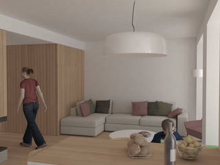 Rehabilitación integral de un bloque de viviendas, Okoli Okoli Phòng khách phong cách Bắc Âu Gỗ Wood effect