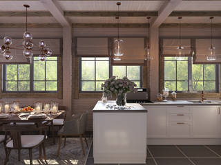 Деревянный дом из бруса, needsomespace needsomespace Eclectic style kitchen MDF White