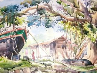 Pick Original “Beside Rupnarayan river” Watercolor Painting from Indian Art Ideas! , Indian Art Ideas Indian Art Ideas Інші кімнати