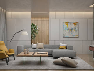 Diseño de Sala para Lanzamiento de Nueva Linea de Muebles de Ferrara, Gabriela Afonso Gabriela Afonso 现代客厅設計點子、靈感 & 圖片 Grey