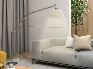Diseño de Sala para Lanzamiento de Nueva Linea de Muebles de Ferrara, Gabriela Afonso Gabriela Afonso Phòng khách Grey