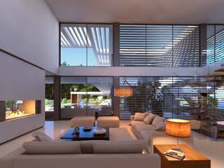 CASA SG1 - Moradia na Herdade da Aroeira - Projeto de Arquitetura, Traçado Regulador. Lda Traçado Regulador. Lda Ruang Keluarga Modern Batu White