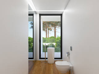 PF1 HOUSE, Traçado Regulador. Lda Traçado Regulador. Lda Modern bathroom Wood Wood effect