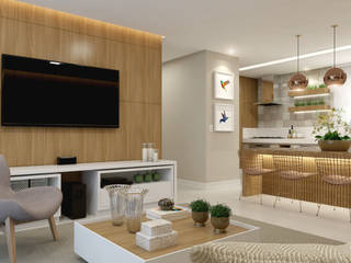 Apartamento A&B , Suellen Berbert | Arquitetura e Interiores Suellen Berbert | Arquitetura e Interiores Modern living room Wood Wood effect