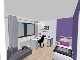 Chambre de jeune fille coloris violet et gris, Scènes d'Intérieur Scènes d'Intérieur Nursery/kid’s room