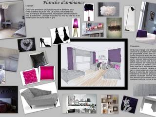 Chambre de jeune fille coloris violet et gris, Scènes d'Intérieur Scènes d'Intérieur Nursery/kid’s room