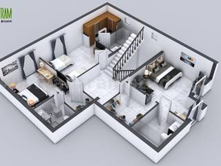 3D Floor Plan of 3 Story House with Cut-Section View by Yantram architectural 3d rendering Manchester, UK, Yantram Animation Studio Corporation: modern by Yantram Animation Studio Corporation, Modern