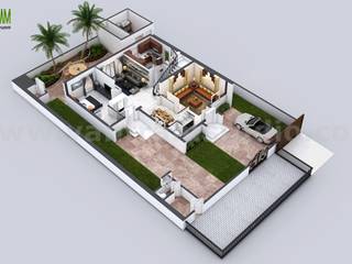 3D Floor Plan of 3 Story House with Cut-Section View by Yantram architectural 3d rendering Manchester, UK, Yantram Animation Studio Corporation Yantram Animation Studio Corporation