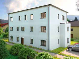 Modernes Mehrfamilienhaus, renderslot renderslot Mehrfamilienhaus Stein Weiß