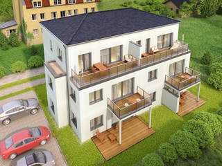 Modernes Mehrfamilienhaus, renderslot renderslot Mehrfamilienhaus Stein Weiß