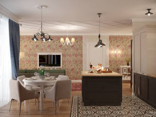 Дизайн коридора, кухни-гостиной в стиле фьюжн в квартире, г.Краснодар, Студия интерьерного дизайна happy.design Студия интерьерного дизайна happy.design Klassische Wohnzimmer