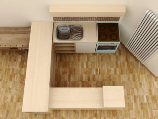 Küche, Kindergarten, 3D-Planung, renderslot renderslot Built-in kitchens Wood Wood effect