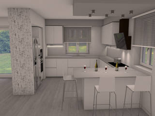 CUCINA MODERNA CON PENISOLA: Fantastico studio bianco, G&S INTERIOR DESIGN G&S INTERIOR DESIGN Dapur Modern MDF