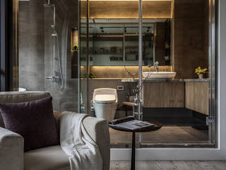 浴室 漢玥室內設計 Industrial style bathroom Tiles Metallic/Silver
