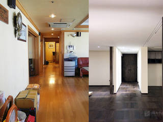 잠실 아파트 리모델링 - 미니멀 한옥, 주식회사 착한공간연구소 주식회사 착한공간연구소 Asian style corridor, hallway & stairs لکڑی White