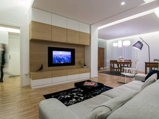 LIVING ROOM RENOVATION, DomECO DomECO Modern living room لکڑی Wood effect