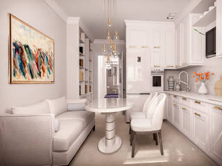 Светлая квартира с зонированием гостиной, Альбина Романова Альбина Романова Eclectic style kitchen White