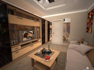 Гостиная-спальня, Студия дизайна Elinarti Студия дизайна Elinarti Moderne woonkamers