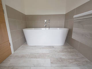 Coastal Rebuild: Pebbleshore Wood Effect Porcelain, Quorn Stone Quorn Stone Scandinavian style bathroom Tiles