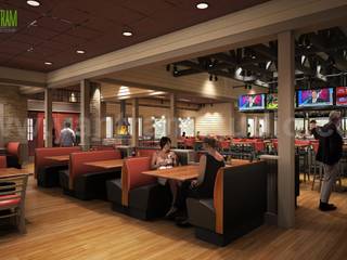 Smokey Bones Modern Restaurant Renovation Design Rendering Ideas by Yantram 3d interior modeling Berlin, Yantram Animation Studio Corporation Yantram Animation Studio Corporation Commercial spaces Wood Wood effect