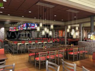 Smokey Bones Modern Restaurant Renovation Design Rendering Ideas by Yantram 3d interior modeling Berlin, Yantram Animation Studio Corporation Yantram Animation Studio Corporation Commercial spaces Wood Wood effect