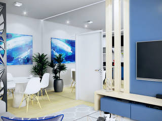 Cozinha, espaço de jantar e sala de tv integradas, Yasmin Giese Arquitetura e Interiores Yasmin Giese Arquitetura e Interiores Modern dining room Wood-Plastic Composite