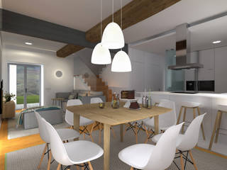 Projeto 3D - Apartamento Coimbra, Tralhão Design Center Tralhão Design Center 모던스타일 다이닝 룸