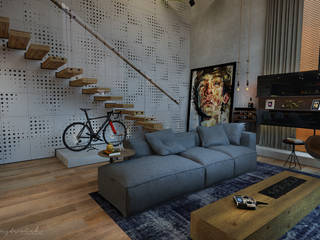 Loft Residencial, Rodrigo Westerich - Design de Interiores Rodrigo Westerich - Design de Interiores Ruang Keluarga Gaya Industrial