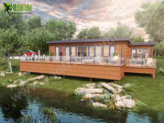 Lodge Exterior Rendering Services with Natural Landscape & Pond – Creative ideas Moscow, Yantram Animation Studio Corporation Yantram Animation Studio Corporation Other spaces Concrete