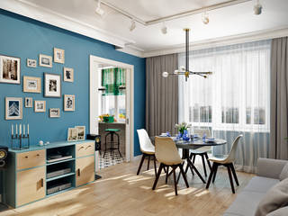 Принцип контраста, CO:interior CO:interior Гостиные в эклектичном стиле Синий