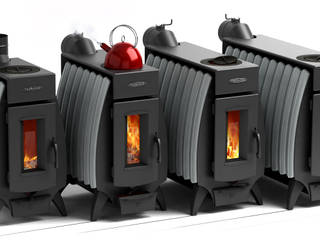 Battery Fire: Estufa de leña de calefacción y cocción, Grupo Vimcalor Siberia S.L. Grupo Vimcalor Siberia S.L. ラスティックデザインの キッチン 鉄/鋼