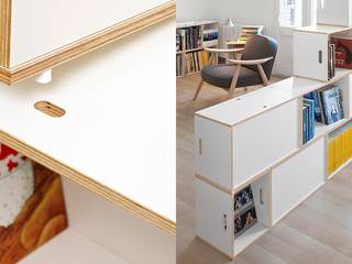 Estantería modular separadora de espacios homify Study/office Plywood Cupboards & shelving